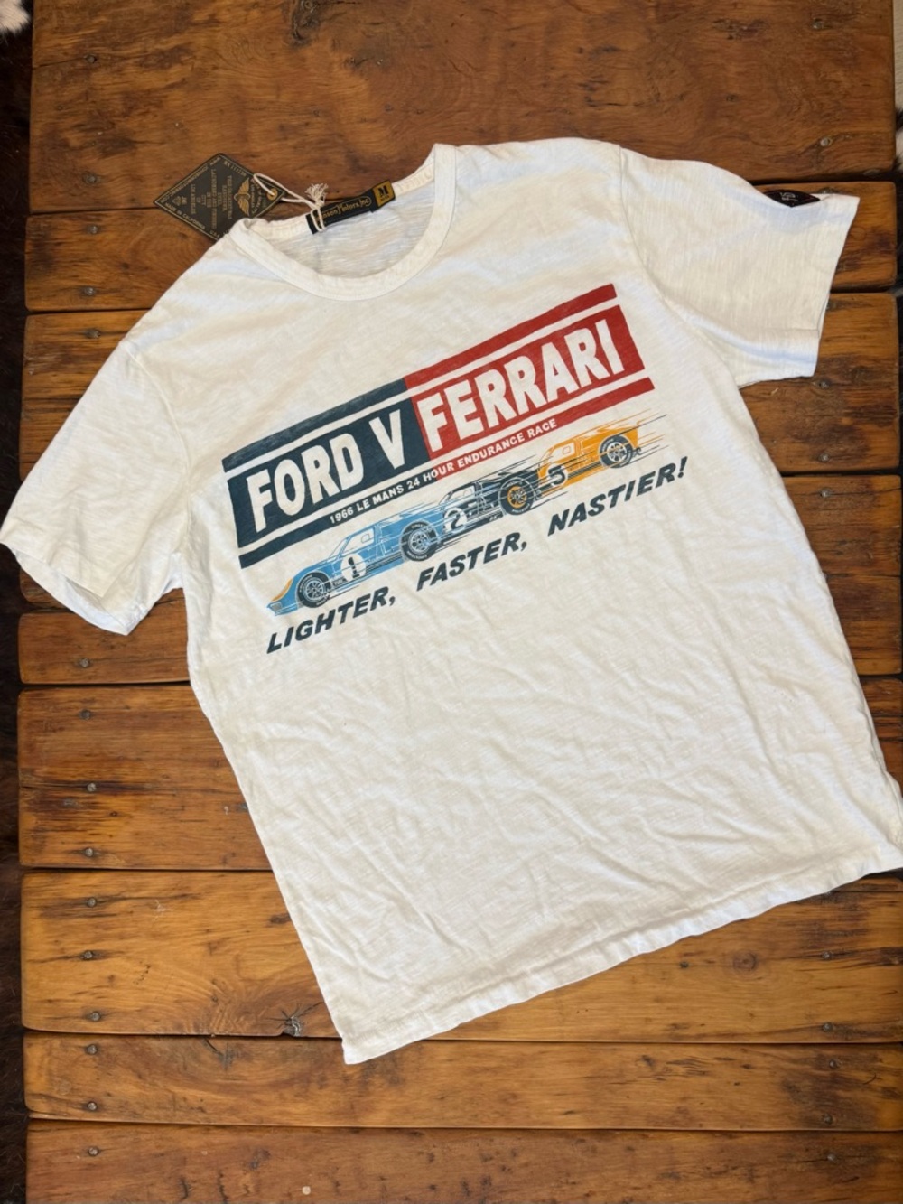 Johnson Motors “Ford v Ferrari” vintage slub moto tee. Very rare, NWT